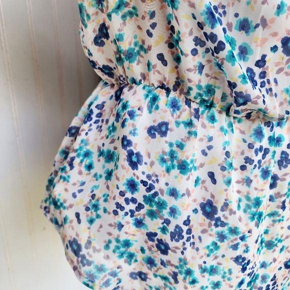 LC LAUREN CONRAD Crochet Racerback Floral Top White Blue Women’s Top Sheer Sz S - Picture 4 of 13